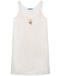 Prada - Embroidered Slubbed Fabric Mini-Dress - Lyst