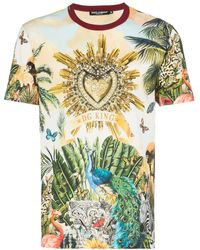 Dolce & Gabbana Cotton T-shirt With Tropical King Print - Multicolour
