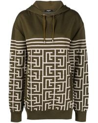 Balmain - Monogrammed Striped Hoodie - Lyst