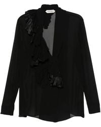 Alberta Ferretti - Asymmetrical Ruffle Silk Blouse - Lyst