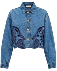 Ulla Johnson - Bobbi Embroidered Cropped Denim Jacket - Lyst
