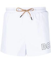 BOSS - Logo-Print Drawstring Swim Shorts - Lyst