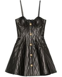 Balmain - Quilted Leather Mini Dress - Lyst