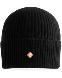 CASABLANCA - Logo-Patch Ribbed-Knit Beanie Hat - Lyst