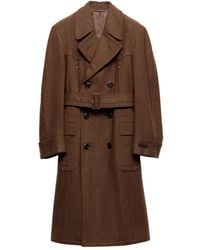 Prada - Doppelreihiger Wollmantel Mit Gürtel - Lyst