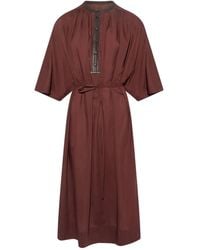 Yves Salomon - Leather-Trim Belted Midi Dress - Lyst