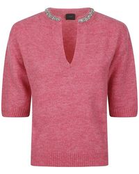 Pinko - Crystal-Embellished Short-Sleeve Sweater - Lyst