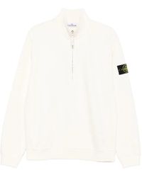 Stone Island - Sweater Met Logopatch En Halve Rits - Lyst