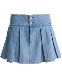 Alice + Olivia - Amy Pleated Denim Mini Skirt - Lyst