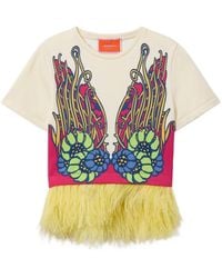 La DoubleJ - La Scala T-Shirt Met Bloemenprint En Veren - Lyst