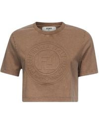 Fendi - Embossed-Logo Cropped T-Shirt - Lyst