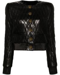 Balmain - Shoulder-pads Quilted Leather Jacket - Lyst