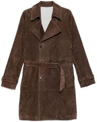 Eleventy - Suède Trenchcoat Met Ceintuur En Dubbele Rij Knopen - Lyst