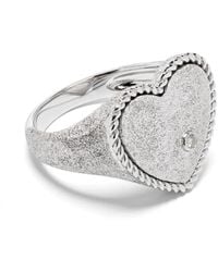 Yvonne Léon - 9Kt Chevalière Coeur Pailletée Signet Ring - Lyst