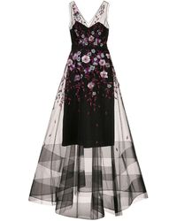 Marchesa notte Avondjurk Met Bloemenprint - Zwart