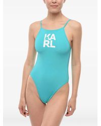 KARL LAGERFELD - Logo-Print Open-Back Swimsuit - Lyst