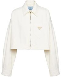 Prada - Giacca Denim Crop Con Applicazione - Lyst
