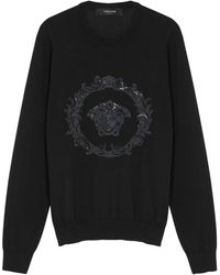 Versace - Katoen-zijden Sweater Met Medusa Borduurwerk - Lyst