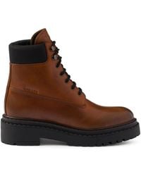 Prada - Cognacfarbene Stiefeletten Aus Leder Und Re-Nylon - Lyst