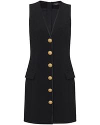 Balmain - V-Neck Buttoned Crepe Mini Dress - Lyst