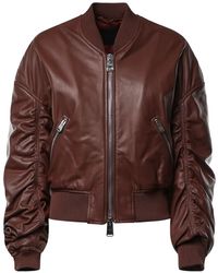 Dondup - Ruched Leather Bomber Jacket - Lyst