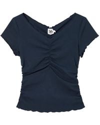 B+ AB - Ruched Lettuce-Trim V-Neck T-Shirt - Lyst