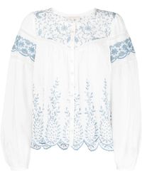 LoveShackFancy - Embroidered Crew Neck Blouse - Lyst