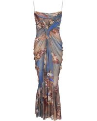 Balmain - Sky-Print Tulle Maxi Dress - Lyst