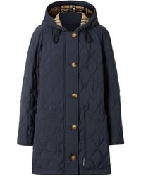 Burberry Diamond Quilted Thermoregulated Hooded Coat - Blue