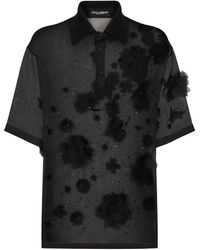 Dolce & Gabbana - Floral-appliqué Sheer Polo Shirt - Lyst