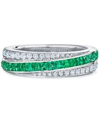 Kwiat - 18Kt Splendor Diamond And Emerald Stripe Partway Band - Lyst