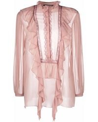 Alberta Ferretti - Long-Sleeved Ruffled Silk Blouse - Lyst