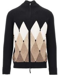 Ballantyne - Argyle-Intarsia Zip-Up Cardigan - Lyst