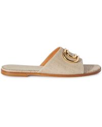 Off-White logo-plaque linen slides - Neutrals
