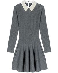 Maje - Robe Courte Nervurée À Col Orné De Perles - Lyst