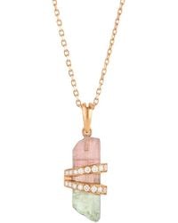 CLARA CHEHAB - Medium Elemental Diamond And Watermelon Tourmaline Pendant Necklace - Lyst