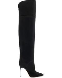 Casadei - 100 Mm Suède Overknee Laarzen Met Metallic Hak - Lyst