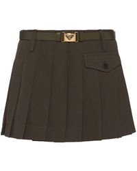 Prada - Pleated Gabardine Miniskirt - Lyst