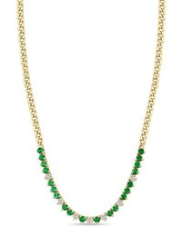 Zoe Chicco - 14kt Yellow Gold Tennis Emerald And Diamond Necklace - Lyst