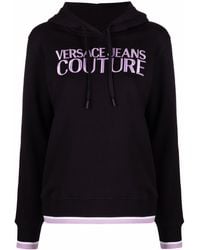 Versace - Embroidered-logo Drawstring Hoodie - Lyst