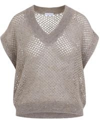 Brunello Cucinelli - Mesh-Pullover mit V-Ausschnitt - Lyst