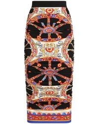Dolce & Gabbana - Carretto-Print Charmeuse Midi Skirt - Lyst