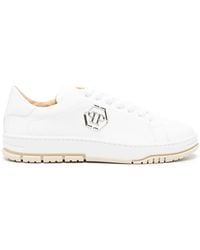 Philipp Plein - Logo-Plaque Pebbled Leather Sneakers - Lyst