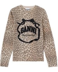 Ganni - Pullover Mit Leoparden-Print - Lyst