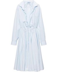 Prada - V-Neck Long-Sleeve Midi Dress - Lyst