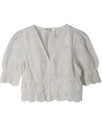 FRAME - Eyelet Ruffled Blouse - Lyst