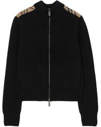 Burberry - Check Funnel-Neck Cardigan - Lyst