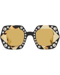Gucci - Eckige Sonnenbrille mit Kristallen - Lyst