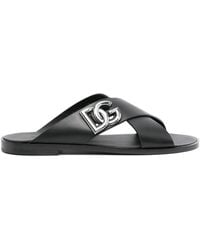 Dolce & Gabbana - Logo-lettering Leather Slides - Lyst