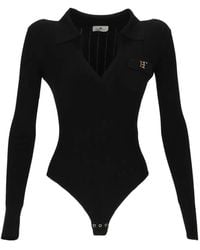 Elisabetta Franchi - Ribbed-Knit Logo-Plaque Bodysuit - Lyst
